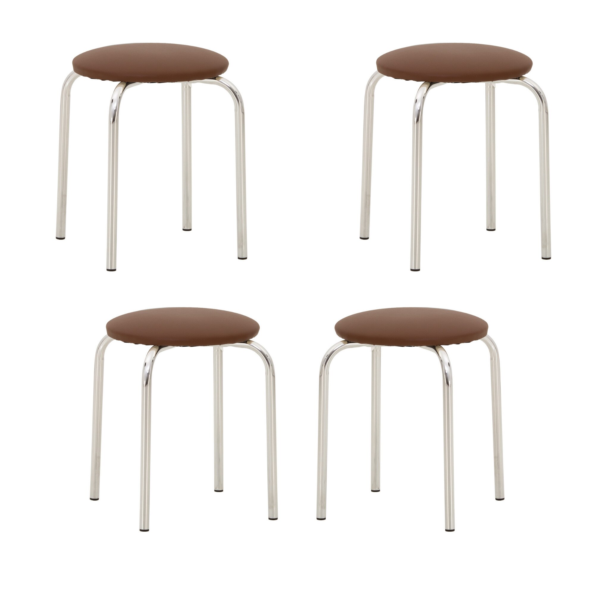 Set 4 taburete Chico, cadru cromat, piele ecologica, maro