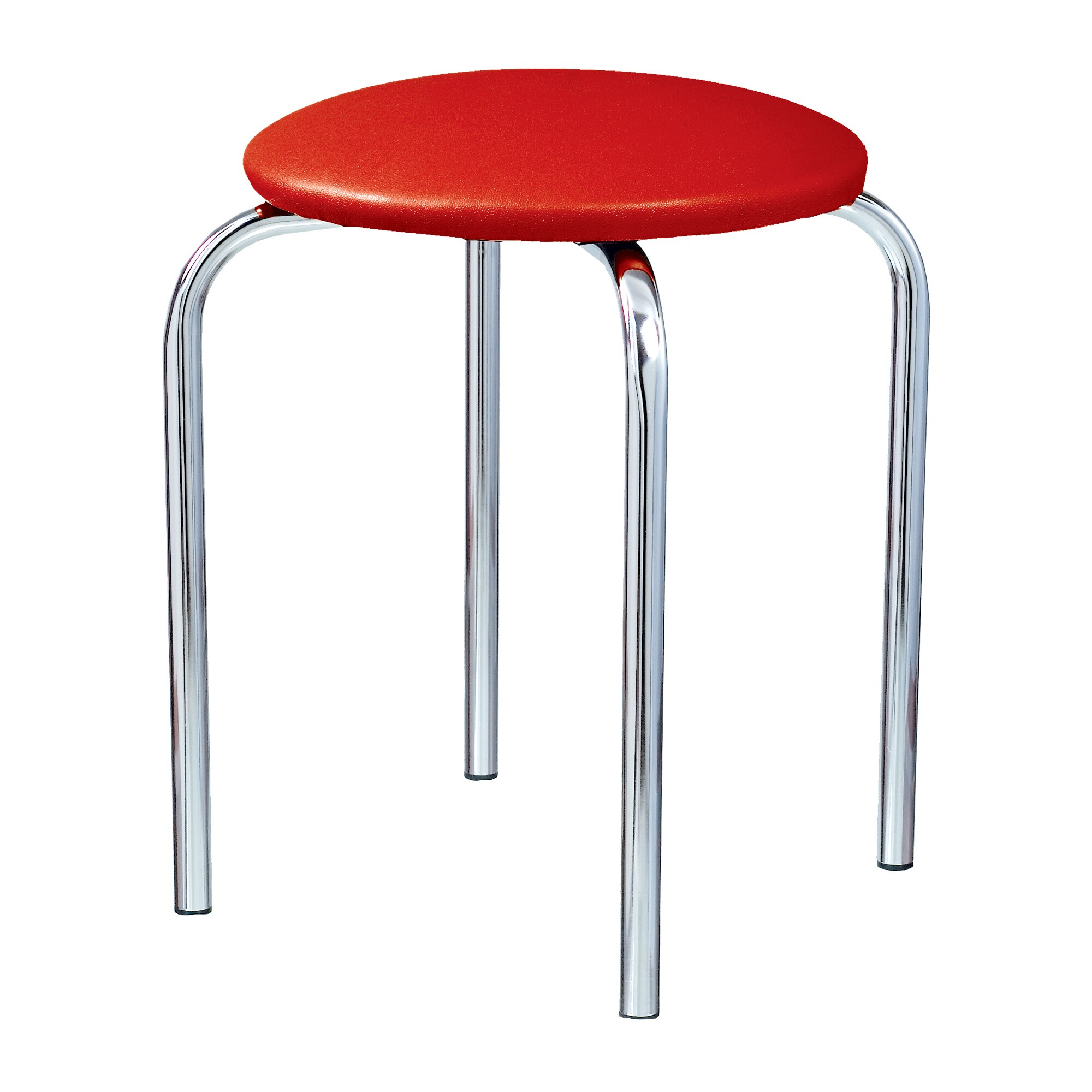 Set 4 taburete Chico, cadru cromat, piele ecologica, rosu