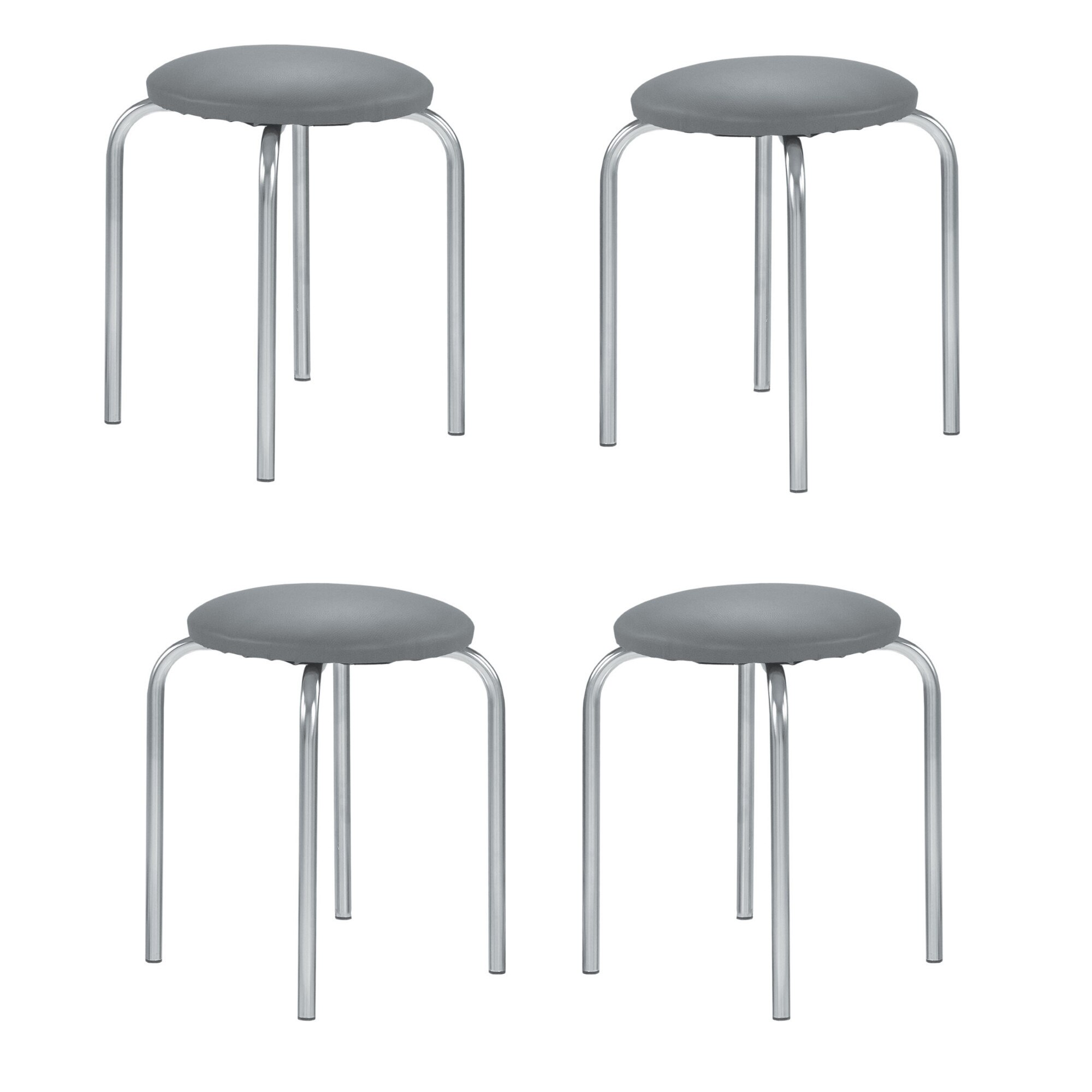 Set 4 taburete Chico, cadru cromat, piele ecologica, gri