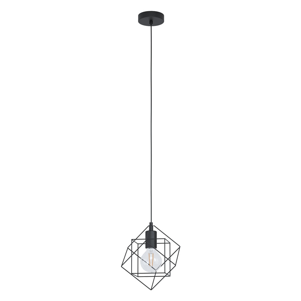 Pendul vintage STRAITON, EGLO, E27, 1x60W, otel, negru, 110 x 24 x 20.5 cm, inaltime reglabila