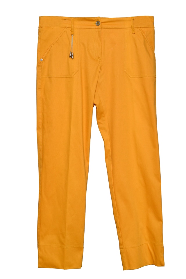 Pantalon 7/8 bumbac cu buzunare aplicate galben