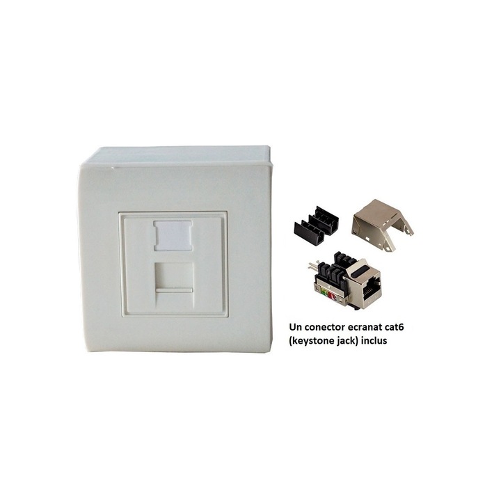Розетка LanKATT, cat6 1 x RJ45 - 80x80, FTP, Модулен, Оборудван