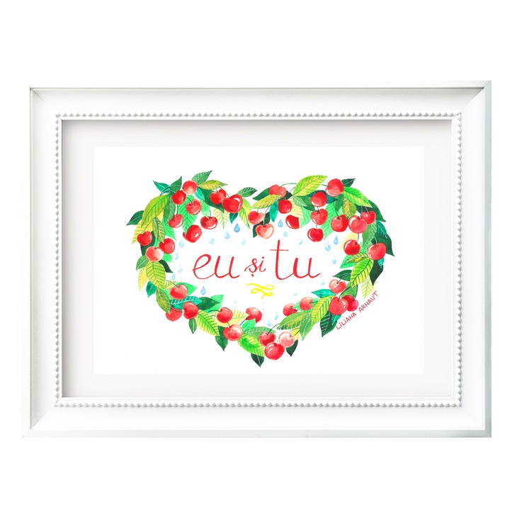 Tablou mesaj cuplu, cu rama, Eu si tu (cirese), 35X45 cm