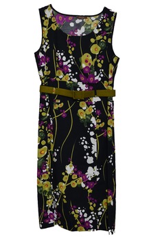 Rochie office dreapta bumbac cu flori si curea in talie,48 Rochie office dreapta bumbac cu flori si curea in talie,48