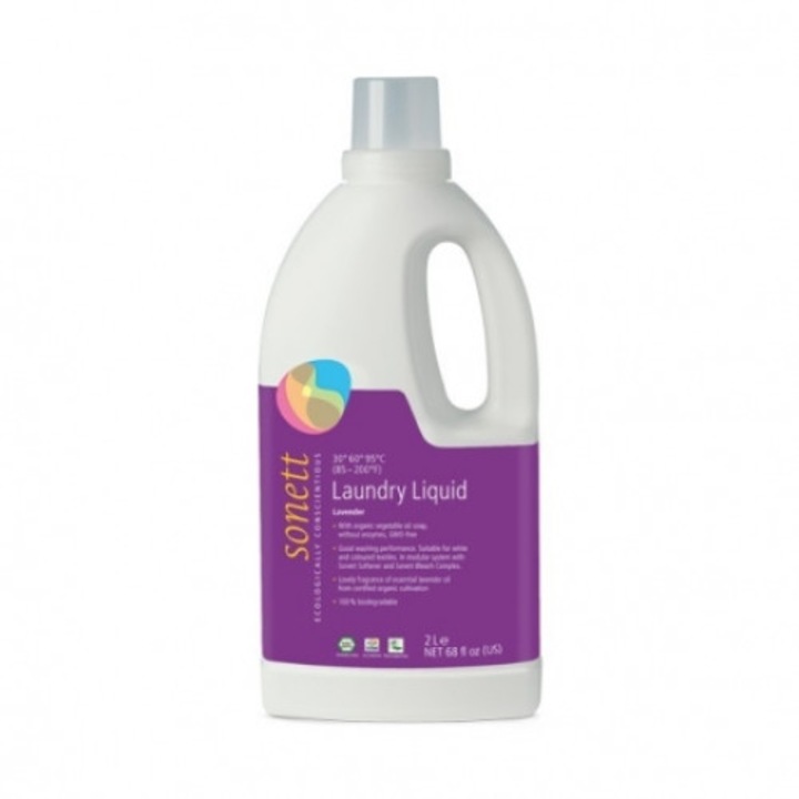 Detergent ecologic lichid pentru rufe albe si colorate cu lavanda, 2L, Sonett