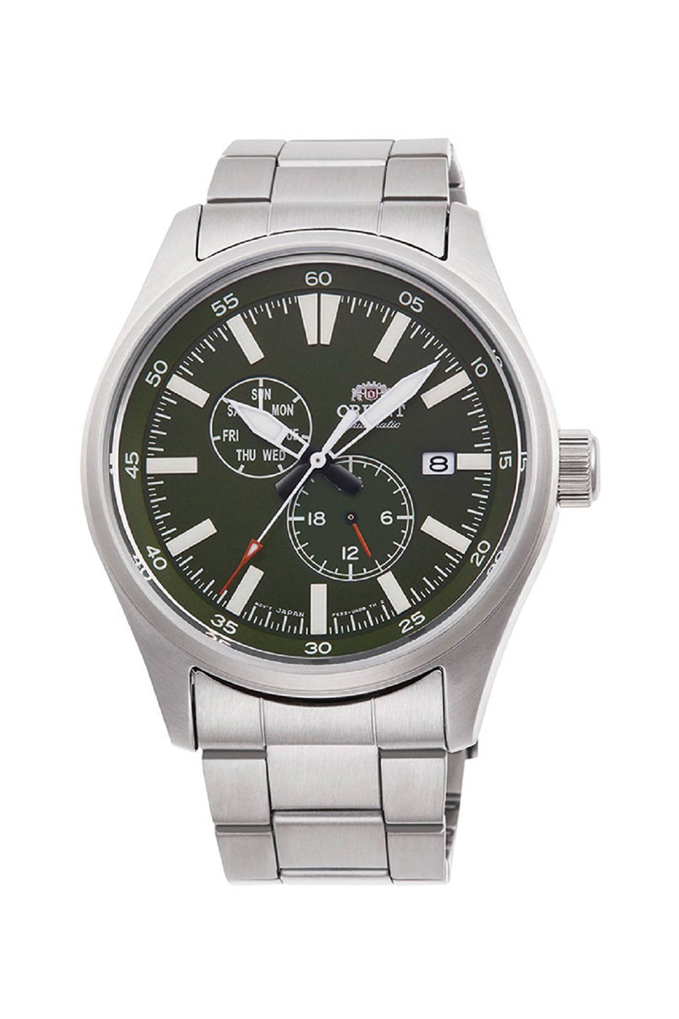 ORIENT, Ceas automatic cu functii multiple si bratara metalica, Argintiu