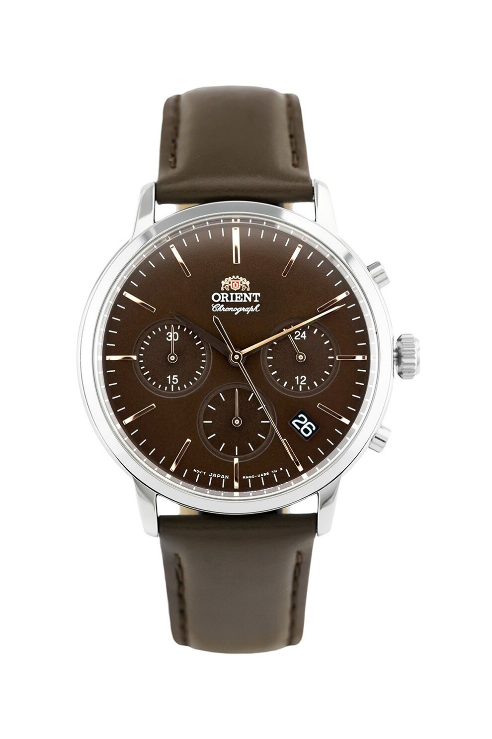 ORIENT, Ceas cronograf cu o curea de piele, Maro