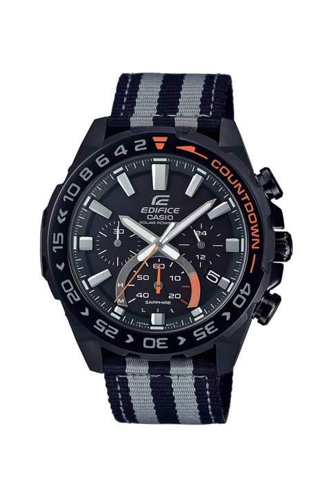 Casio, Соларен часовник с хронограф, Черен, тъмносив, оранжев