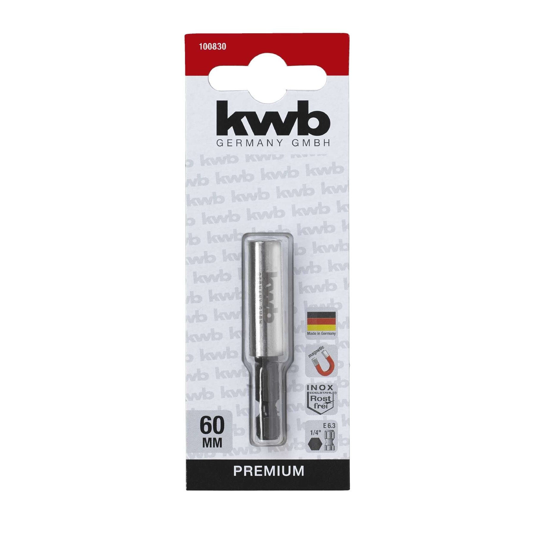 Bit-holder 60 mm, Otel-Inox, magnetic 1/4 E6.3, KWB Professional, cu magnet