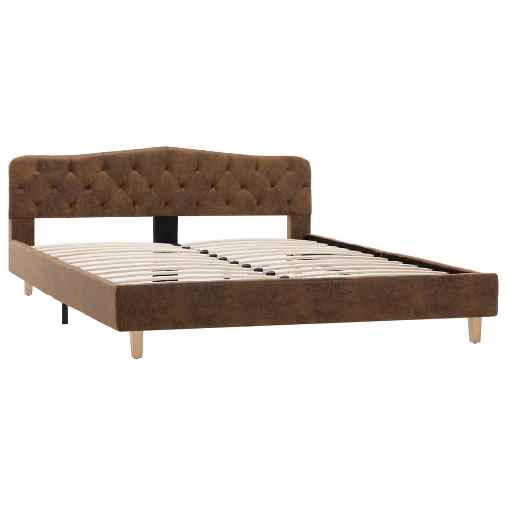 Cadru de pat dublu tapitat, vidaXL- Piele intoarsa ecologica, 160 x 200 cm, Maro
