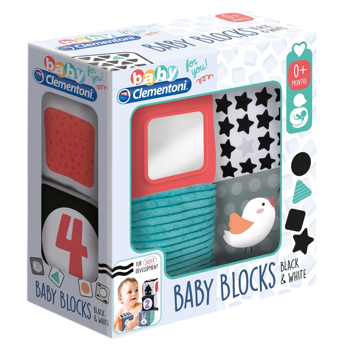 Set 4 cuburi moi Baby Clementoni Black & White - Baby Blocks