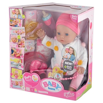 Papusa interactiva Zapf Baby Born - Fetita, corp moale, roz, 43 cm, 11 accesorii Papusa interactiva Zapf Baby Born - Fetita, corp moale, roz, 43 cm, 11 accesorii
