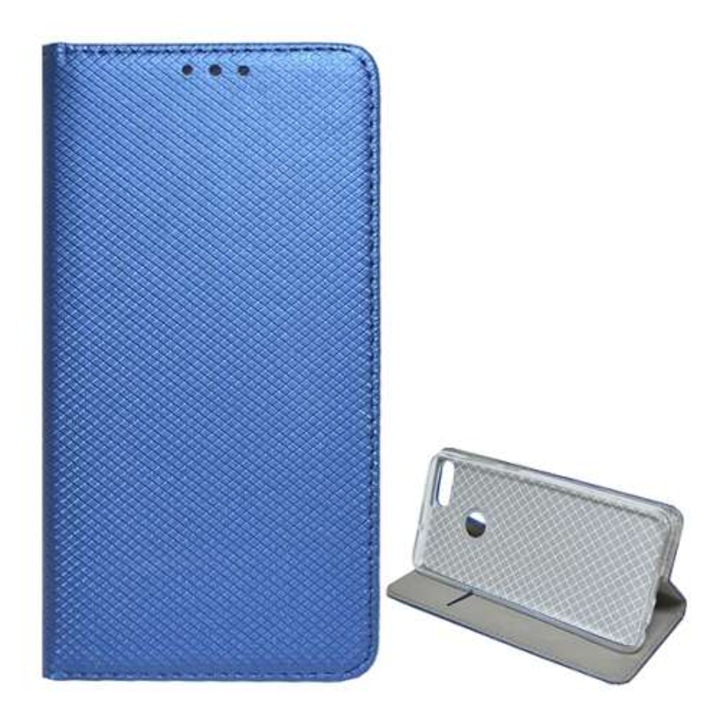 Gigapack Huawei P Smart Pro 219 Tok álló, bőr hatású FLIP, oldalra nyíló, asztali tartó funkció, rombusz minta, Sötét Kék