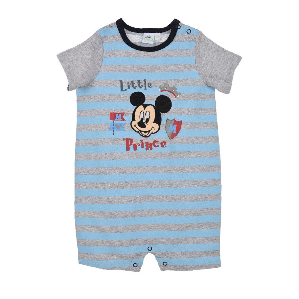 Salopeta bebe baieti, Mickey Prince, 60 cm, 3 luni bumbac, Gri cu bleu