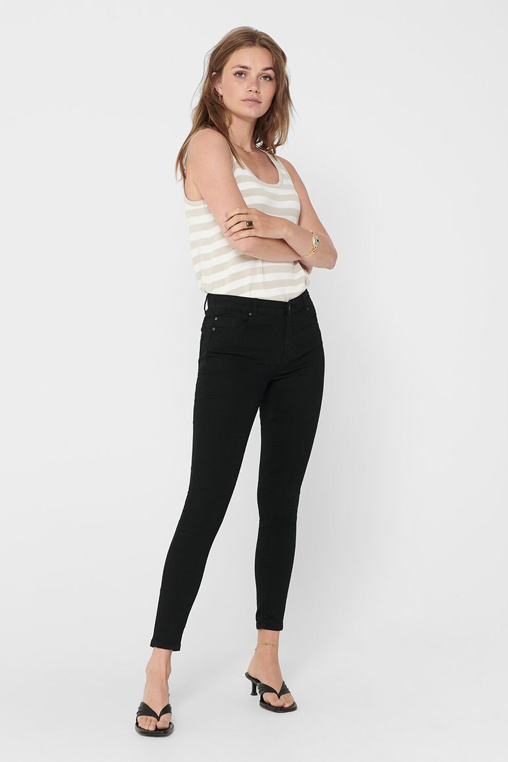 Only, Blugi crop skinny, Negru, W26-L32