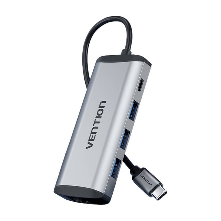 Хъб с порт за зареждане HDMI, USB3.0, Ethernet, TF, SD, PD, USB тип C, Vention