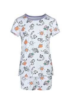 Skiny, Pijama cu imprimeu grafic, Alb/Lila/Oranj Skiny, Pijama cu imprimeu grafic, Alb/Lila/Oranj
