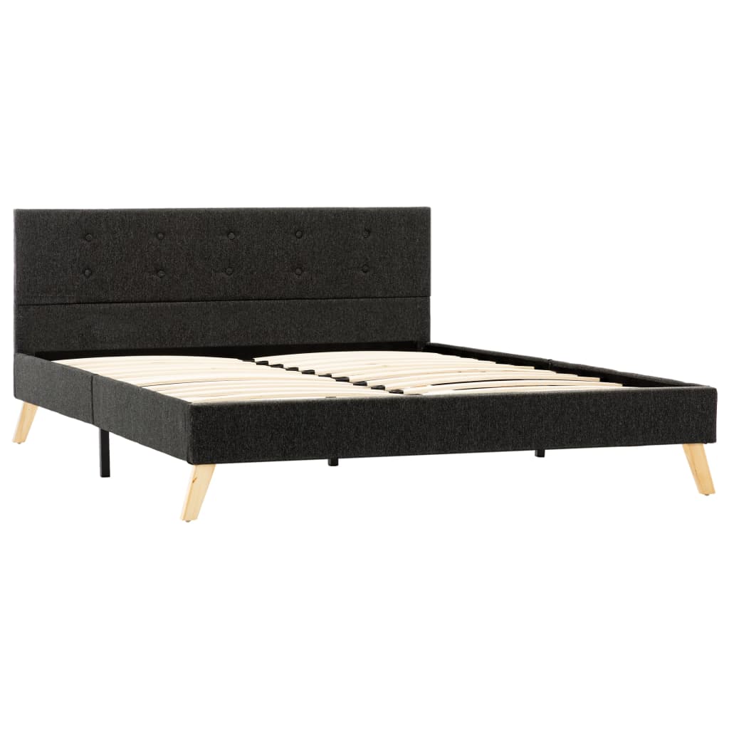 Cadru de pat dublu, tapitat, vidaXL, Lemn-Textil, 140 x 200 cm, Gri inchis