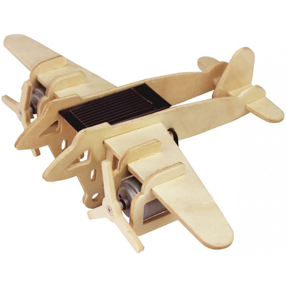 Puzzle 3D avion bombardier p330 cu celula solara, robotime, lemn, 14 piese
