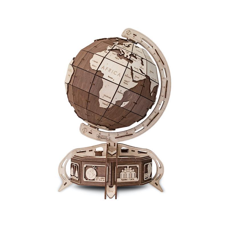 Set constructie cu mecanism Puzzle 3D THE GLOBE maro din lemn 393 piese @ EWA