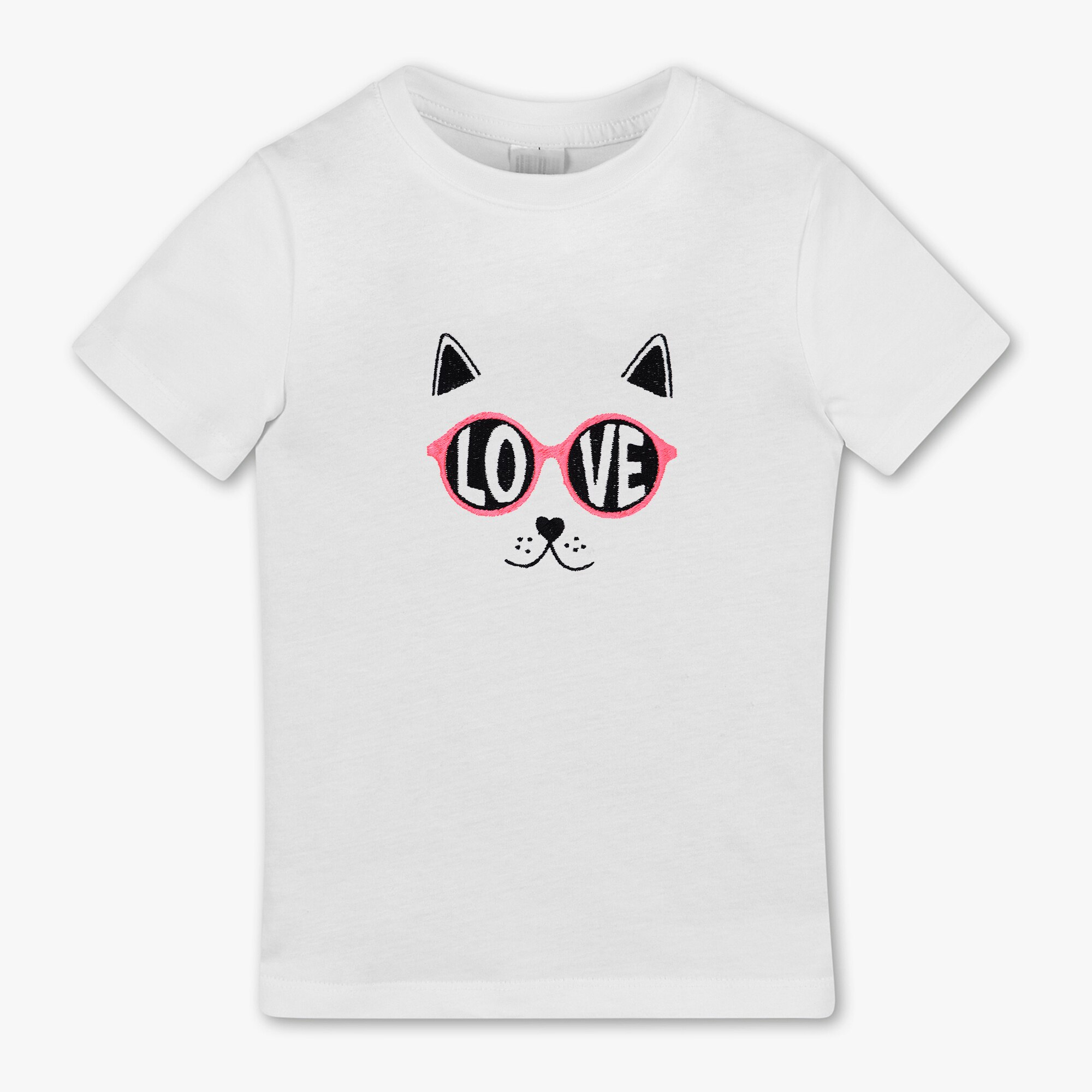 Tricou copii, LWS, bumbac organic, model pisicuta cu ochelari, Alb