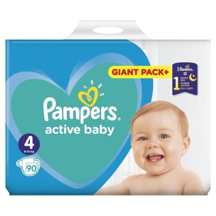Scutece copii Pampers Active Baby Nr 4 maxi 9-14 kg 90 buc Albastru