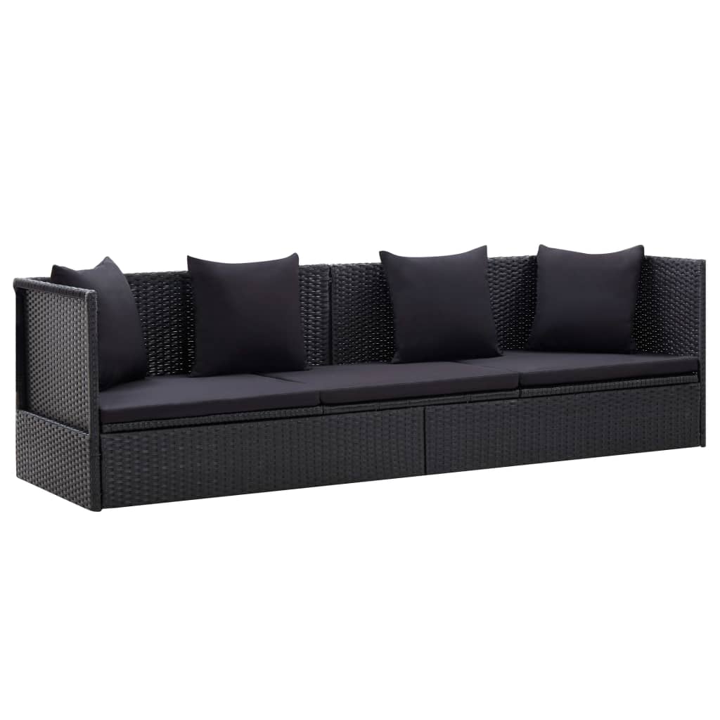 Canapea de exterior vidaXL, Poliratan, 200 x 60 x 58 cm Negru