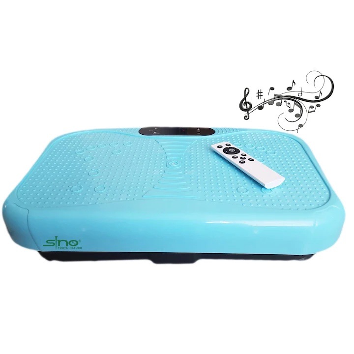 Placa fitness modelatoare cu vibratii si muzica, 120 intensitati antrenament, 5 programe, tonifiere musculatura, albastru, SINO FORTA NATURII