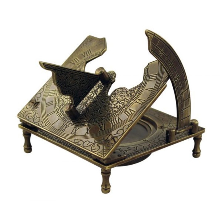 Busola Sea Club, alama antichizata, cadran solar pliabil, 8x8x9cm