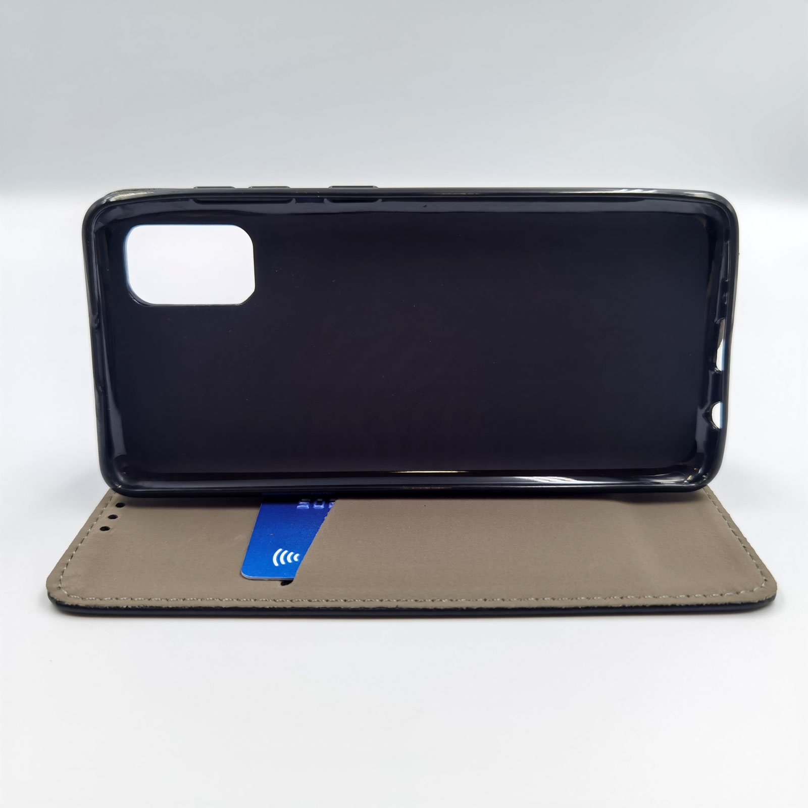 Husa Flip Carte Samsung Galaxy A41 model Smart Glossy Cu Suport Card, Antisoc, Viceversa Negru