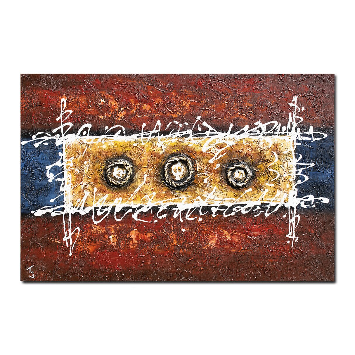 Tablou pictat manual - Compozitie abstracta (4) - 90x60cm pictura ulei pe panza