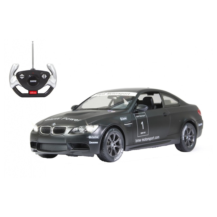 Masina RC cu telecomanda BMW M3 sport negru, Lungime 33 cm, Scara 1:14, 2.4 Ghz, Lumina Led fata/spate, 6+