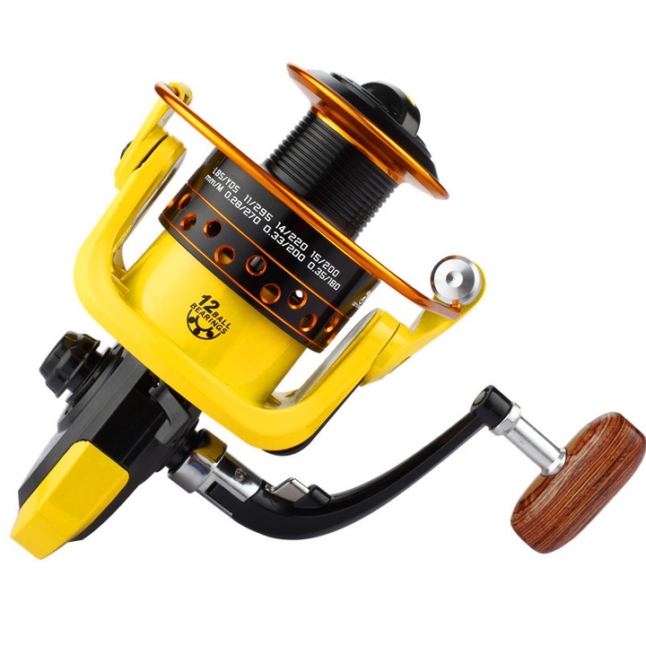 Mulineta de pescuit cu tamburur aluminiu Lie You Wang HD 7000, Yellow Line, raport recuperare 5.2:1