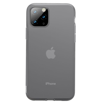 Husa protectie pentru Apple iPhone 11 Pro Max, din silicon, Fumurie + Folie de sticla, Joyshell