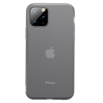Husa protectie pentru Apple iPhone 11 Pro Max, din silicon, Fumurie + Folie de sticla, Joyshell Husa protectie pentru Apple iPhone 11 Pro Max, din silicon, Fumurie + Folie de sticla, Joyshell