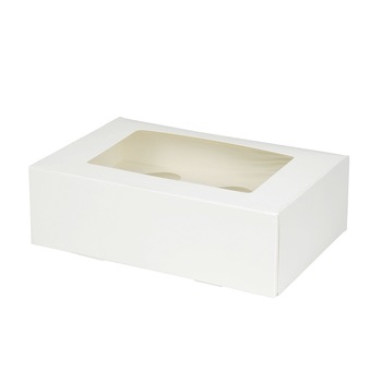 Cutii biodegradabile patiserie cu insertie pentru 6 briose, carton cu fereastra din PLA, set 25 buc Cutii biodegradabile patiserie cu insertie pentru 6 briose, carton cu fereastra din PLA, set 25 buc