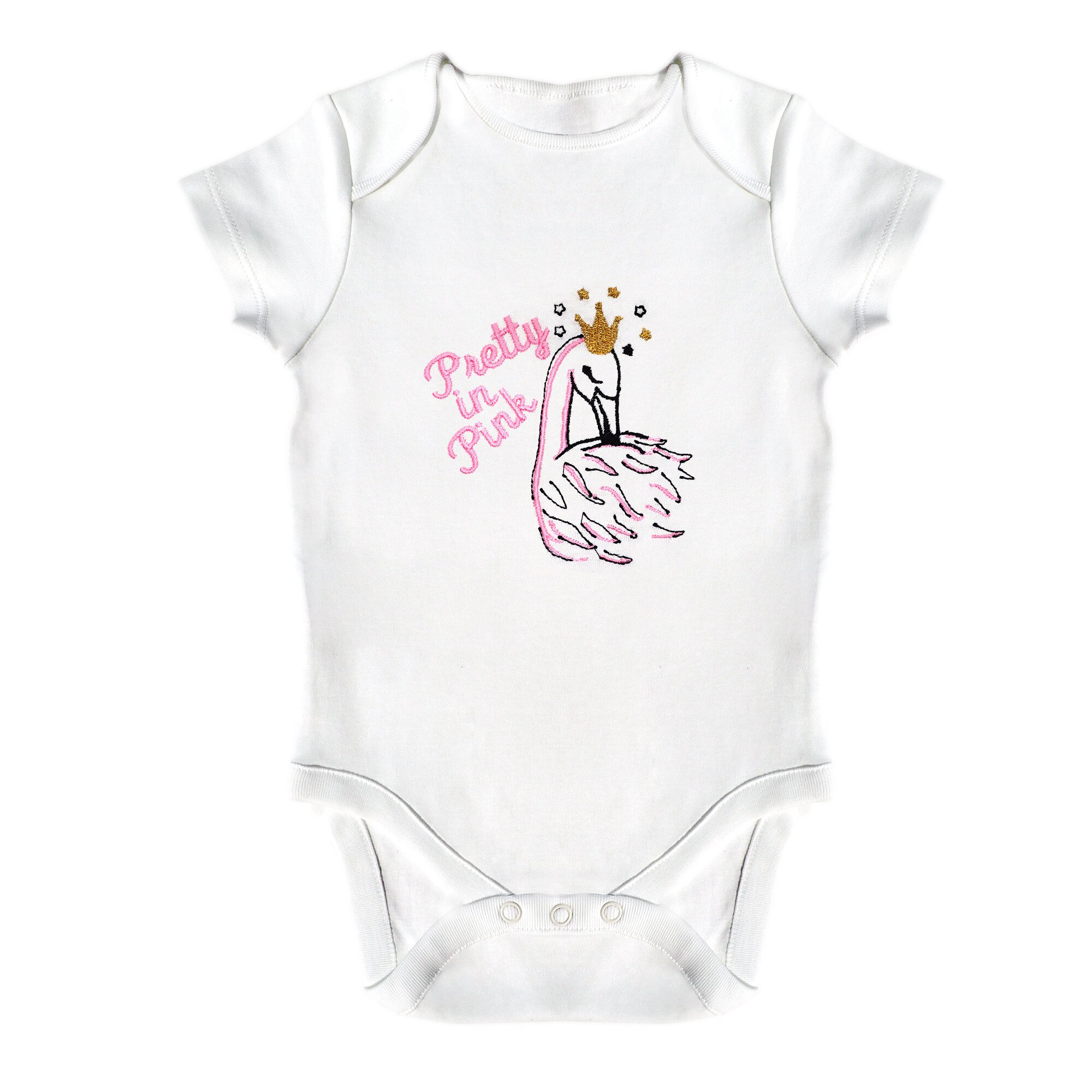 Body bebe, LWS, bumbac organic, brodat, model lebada roz, Alb