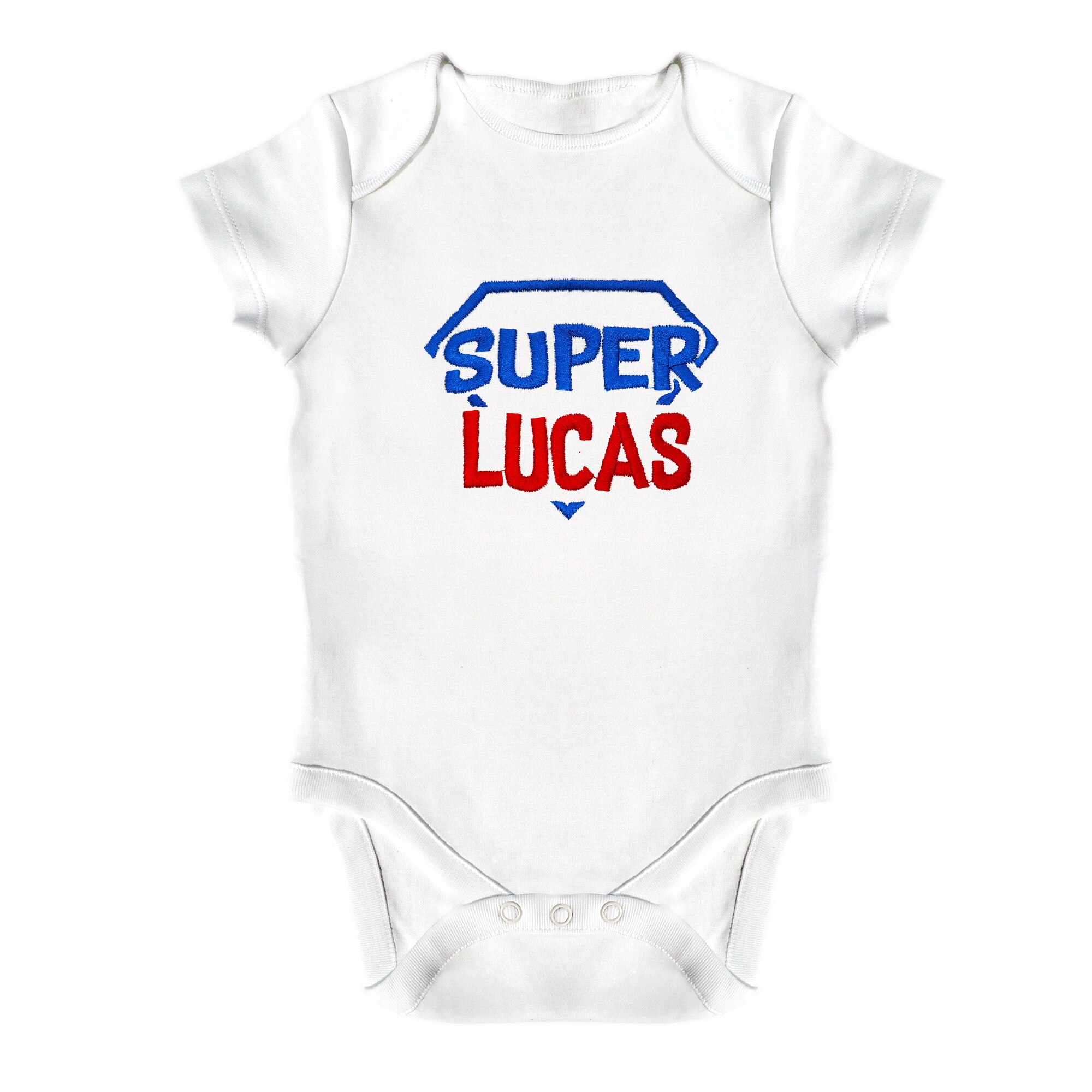 Body bebe, LWS, bumbac organic, brodat, model super erou Lucas, Alb