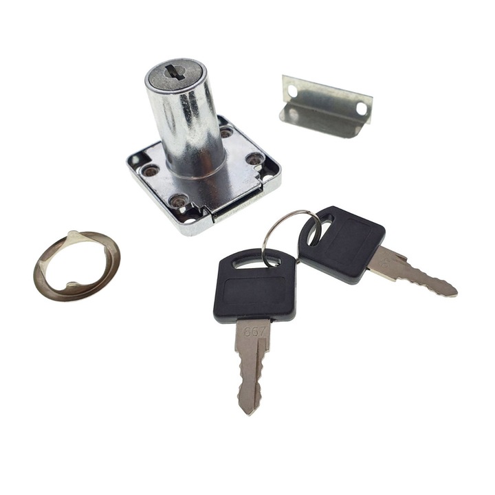 Set incuietoare pentru mobilier, FAM-65367, cu butuc si 2 chei, cromat, dimensiuni 41 x 40 x 38 mm Crom lucios