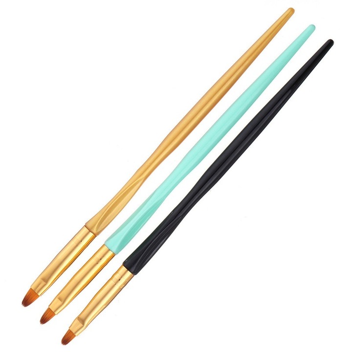 Kit 3 Pensule nailart pentru manichiura unghii, model limba de pisica, trio