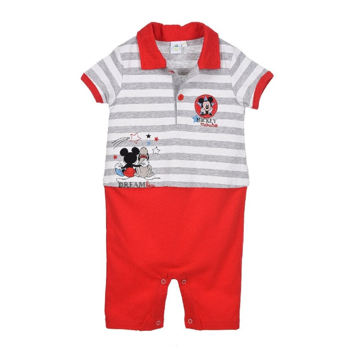 Salopeta bebe, Mickey Disney, 6 luni, 67 cm, bumbac, alb cu rosu