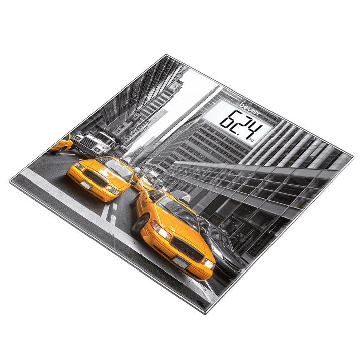 Кантар Beurer GS203 New York, 150 кг, Стъкло, Екран LCD, Многоцветен