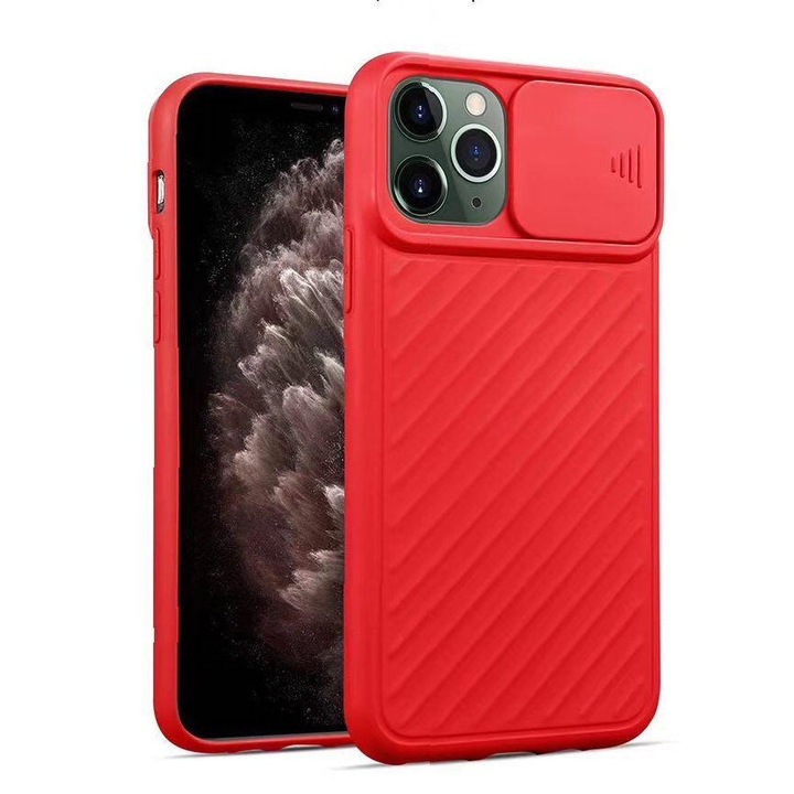 Borító iPhone 11 Pro-hoz, SILKASE, kamera adatvédelem, szilikon, piros színű