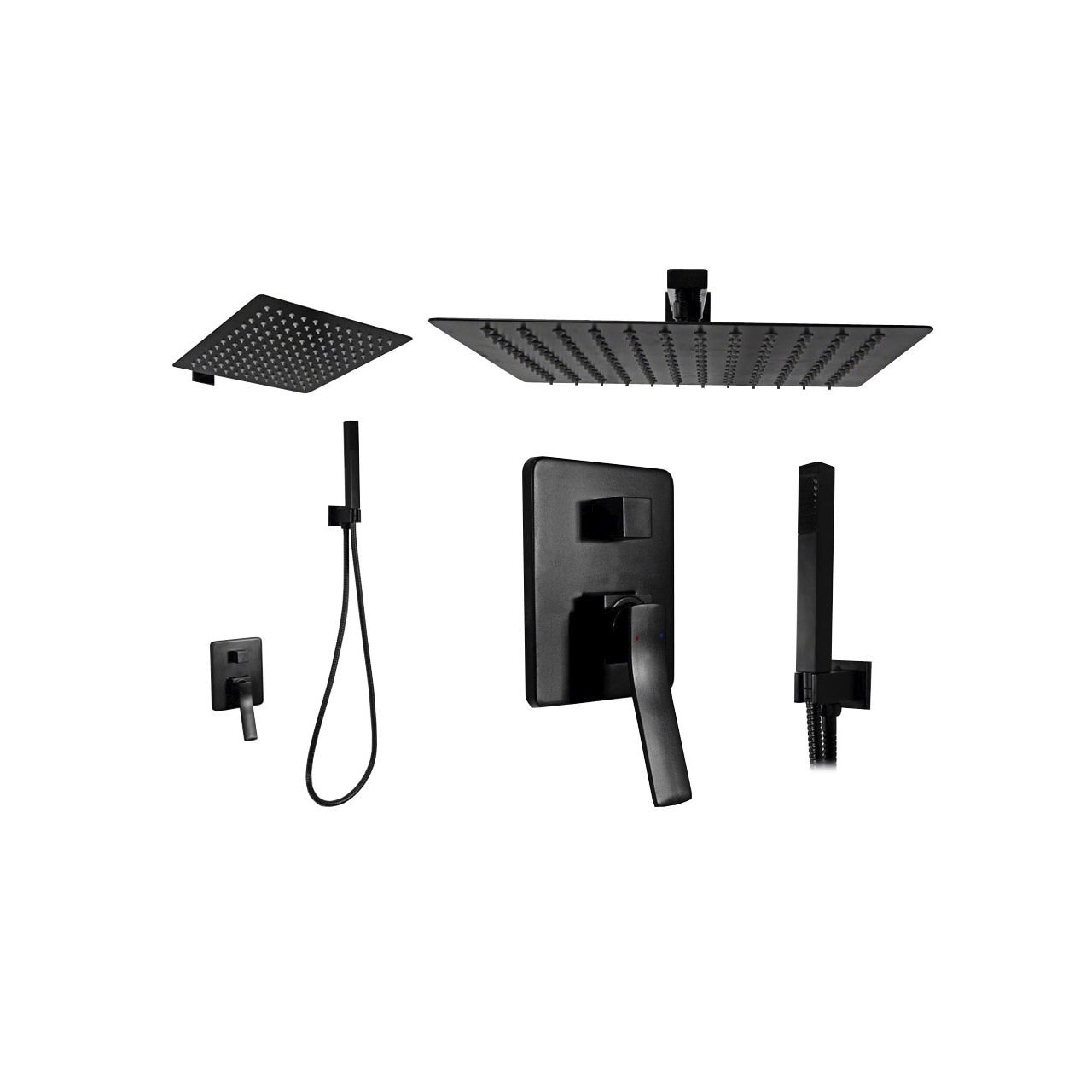 Set de dus DSM SONIC, Alama, Montaj pe Perete, Dus tip ploaie 30 x 30 cm, Alama, Otel inoxidabil, Negru mat