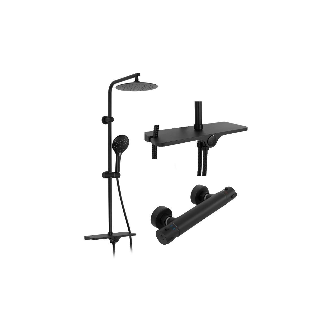 Set de dus DSM MIKE, Alama, Montaj pe Perete, Dus tip ploaie 25 x 25 cm, Termostat, Alama, Otel inoxidabil, Negru mat