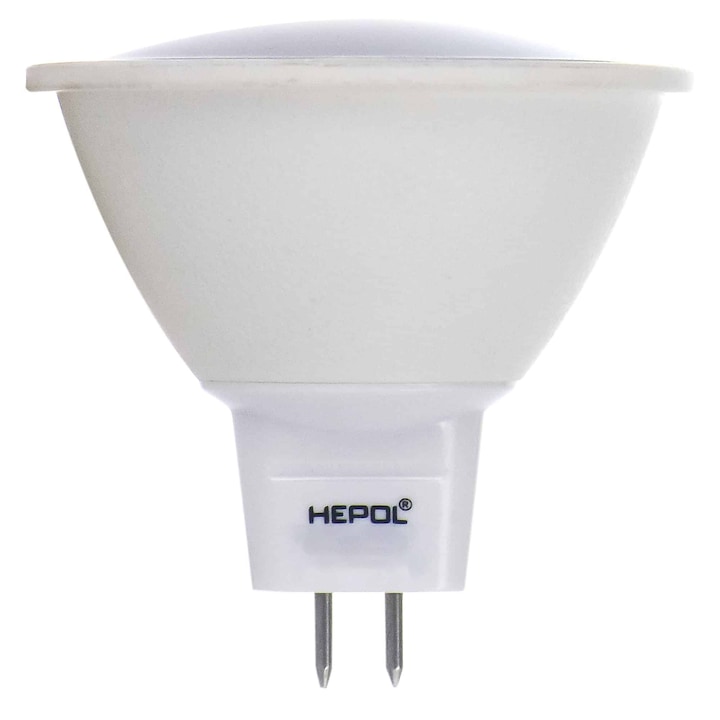 Bec LED HEPOL, forma spot, GU5.3, 6.5W, 30000 ore, lumina calda