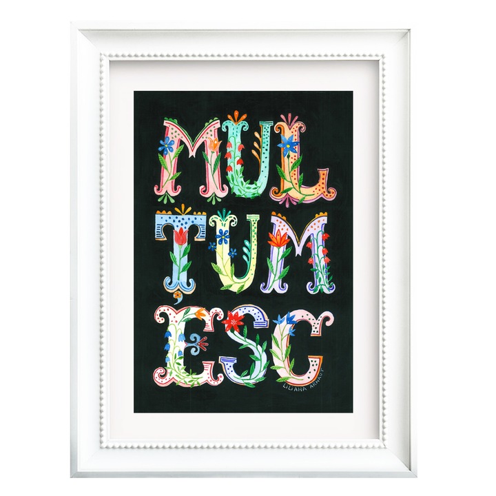 Tablou cu mesaj de recunostinta, cu rama, Multumesc (verticala), 35X45 cm