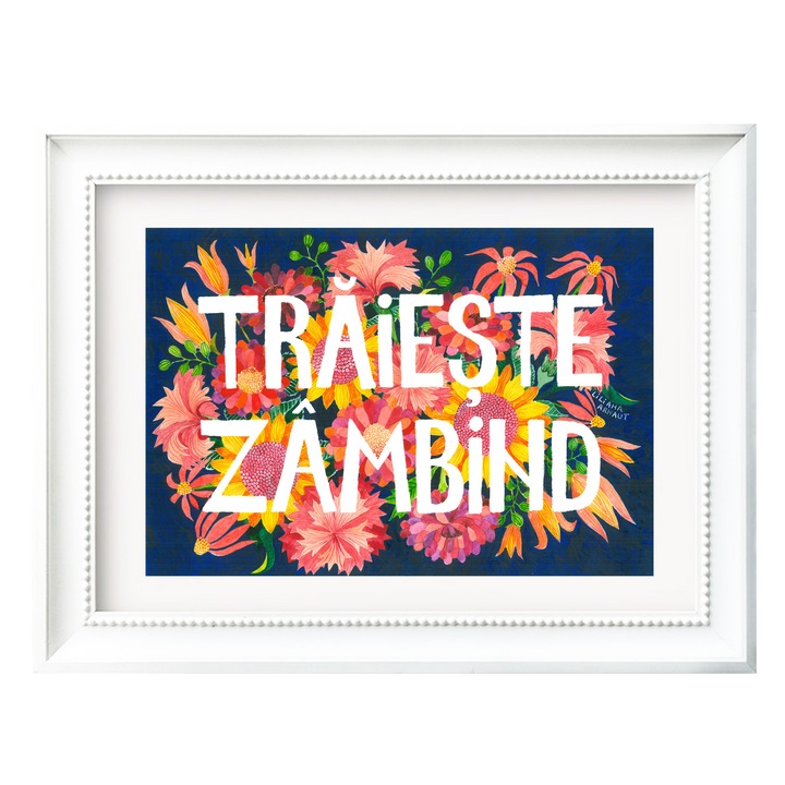 Tablou cu mesaj vesel, cu rama, Traieste zambind, 35X45 cm