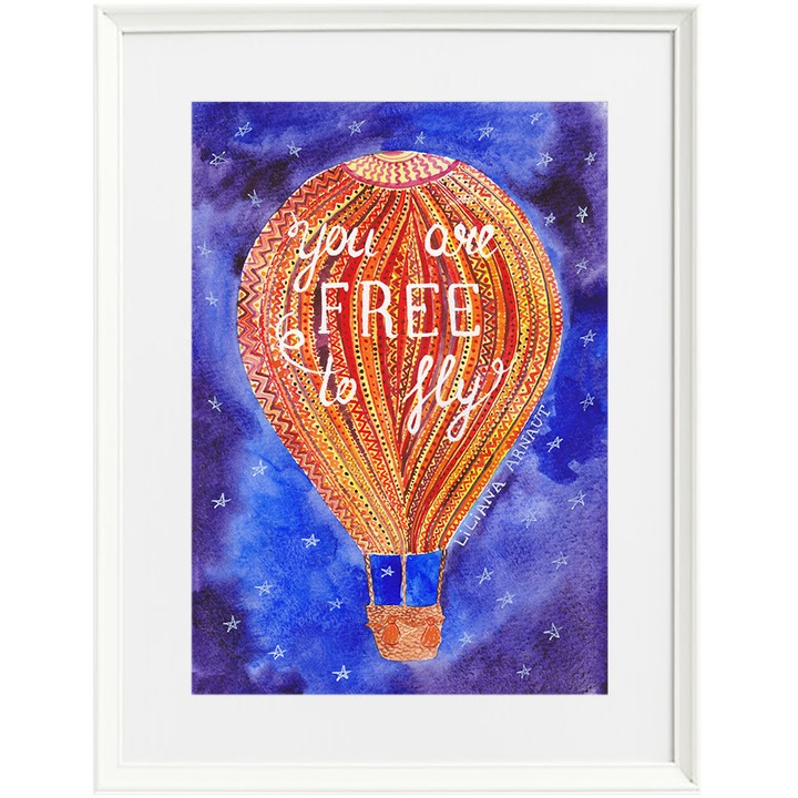 Tablou cu mesaj motivational, cu rama, You are free to fly, 42X52