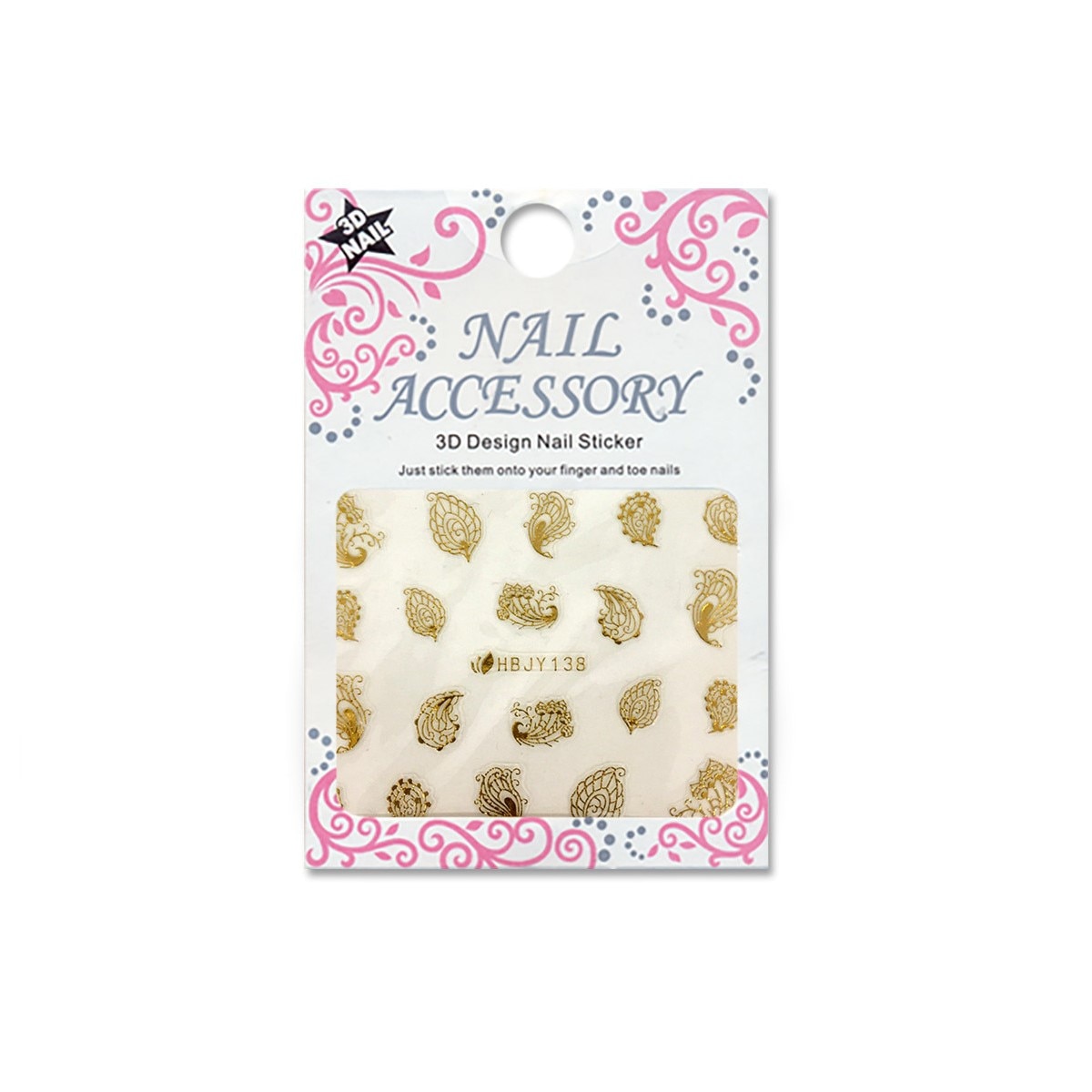 Decoratiuni cu efect acrilic 3D, MoonbasaNails, HBJY138G, Model paun, Auriu